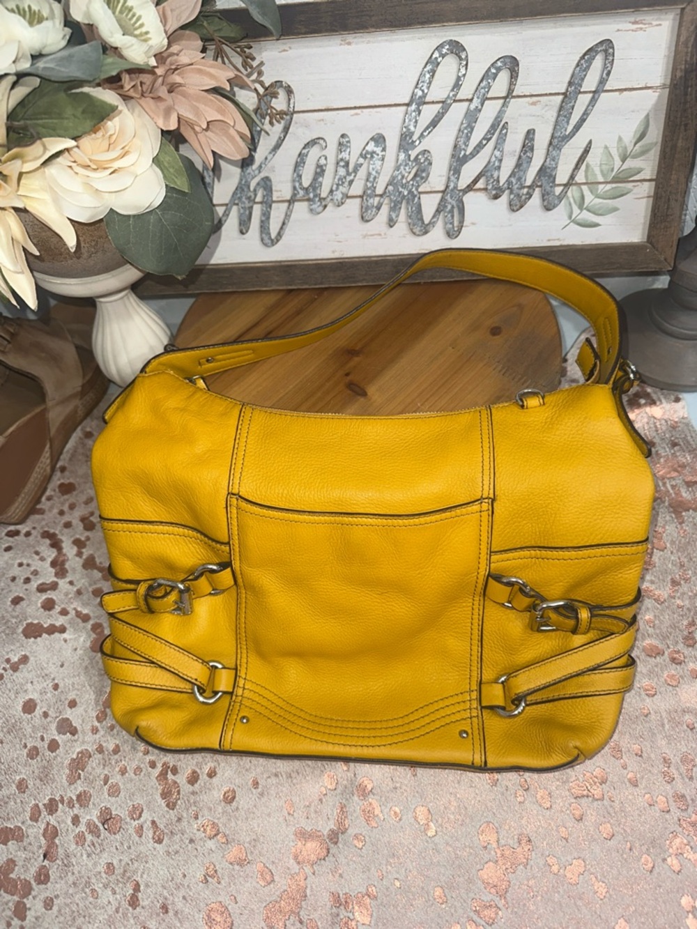 Etienne Aigner Mustard Yellow Leather Shoulder Bag